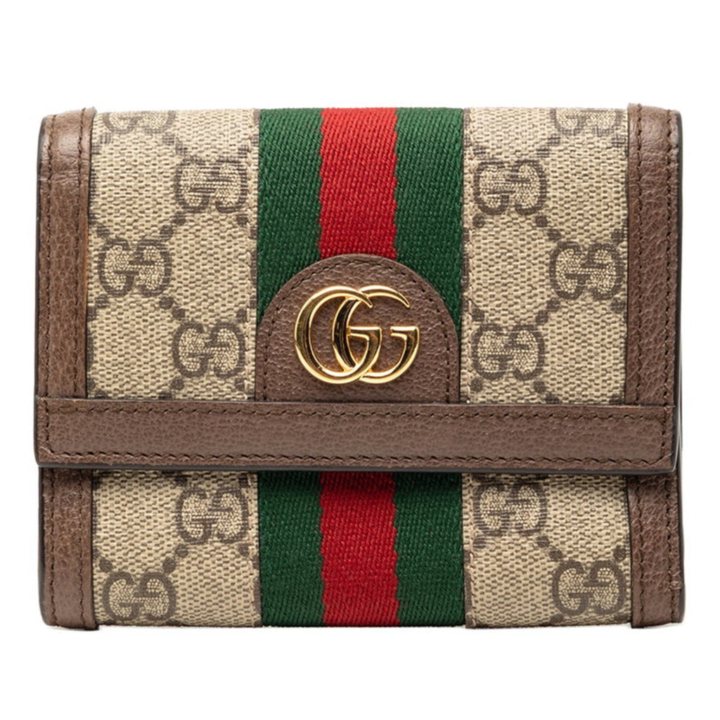 Gucci Gg Supreme Beige Multi-Color Pvc Leather Wallet (Tri-Fold) (Pre-Owned)