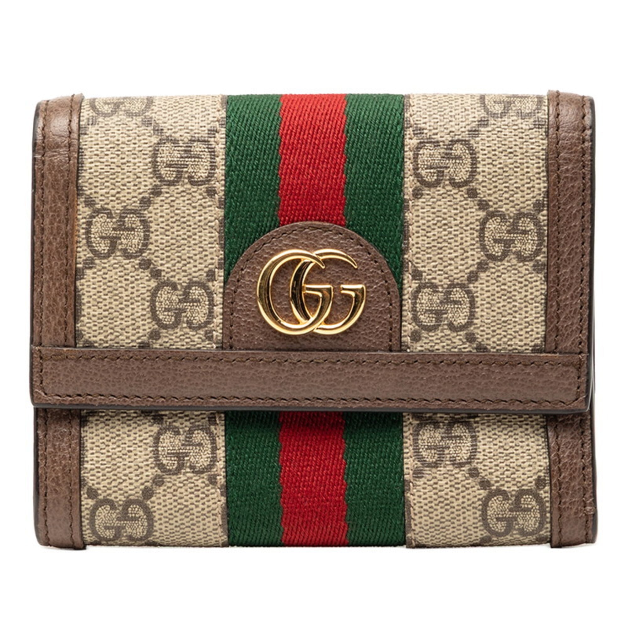 Gucci Gg Supreme Beige Multi-Color Pvc Leather Wallet (Tri-Fold) (Pre-Owned)