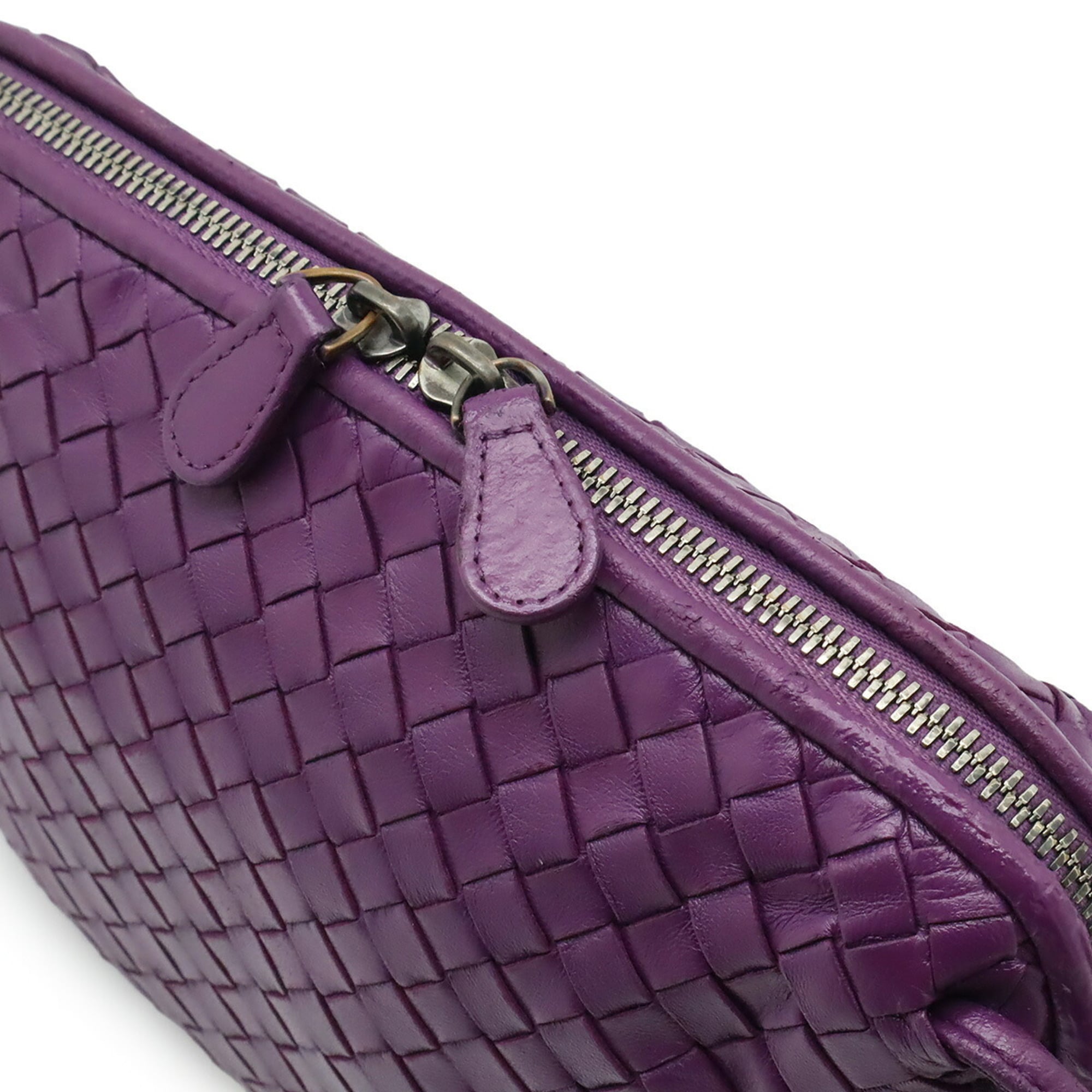 Bottega Veneta Intrecciato Purple Leather Pochette Shoulder Bag