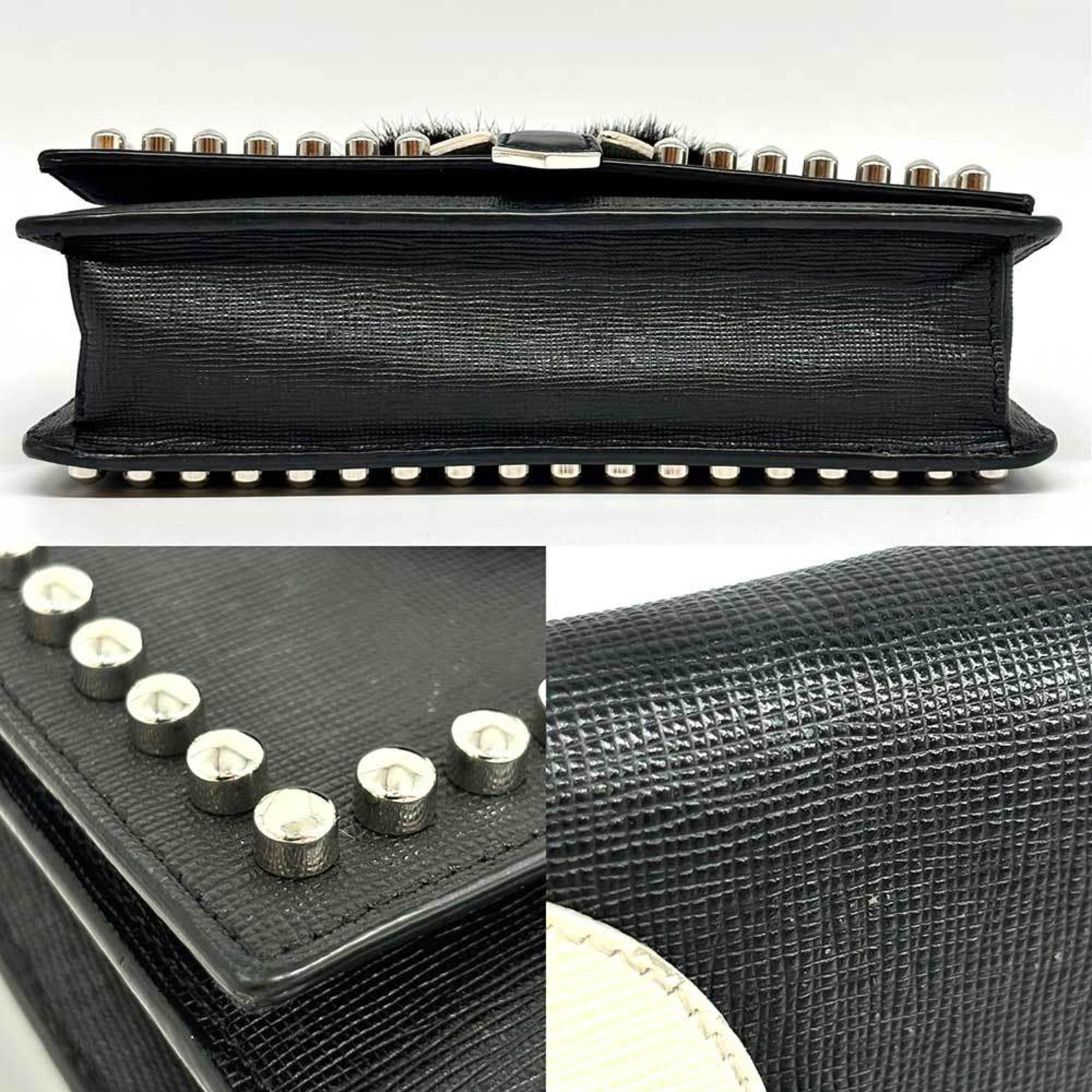 Fendi Black Leather Chain/Shoulder Wallet