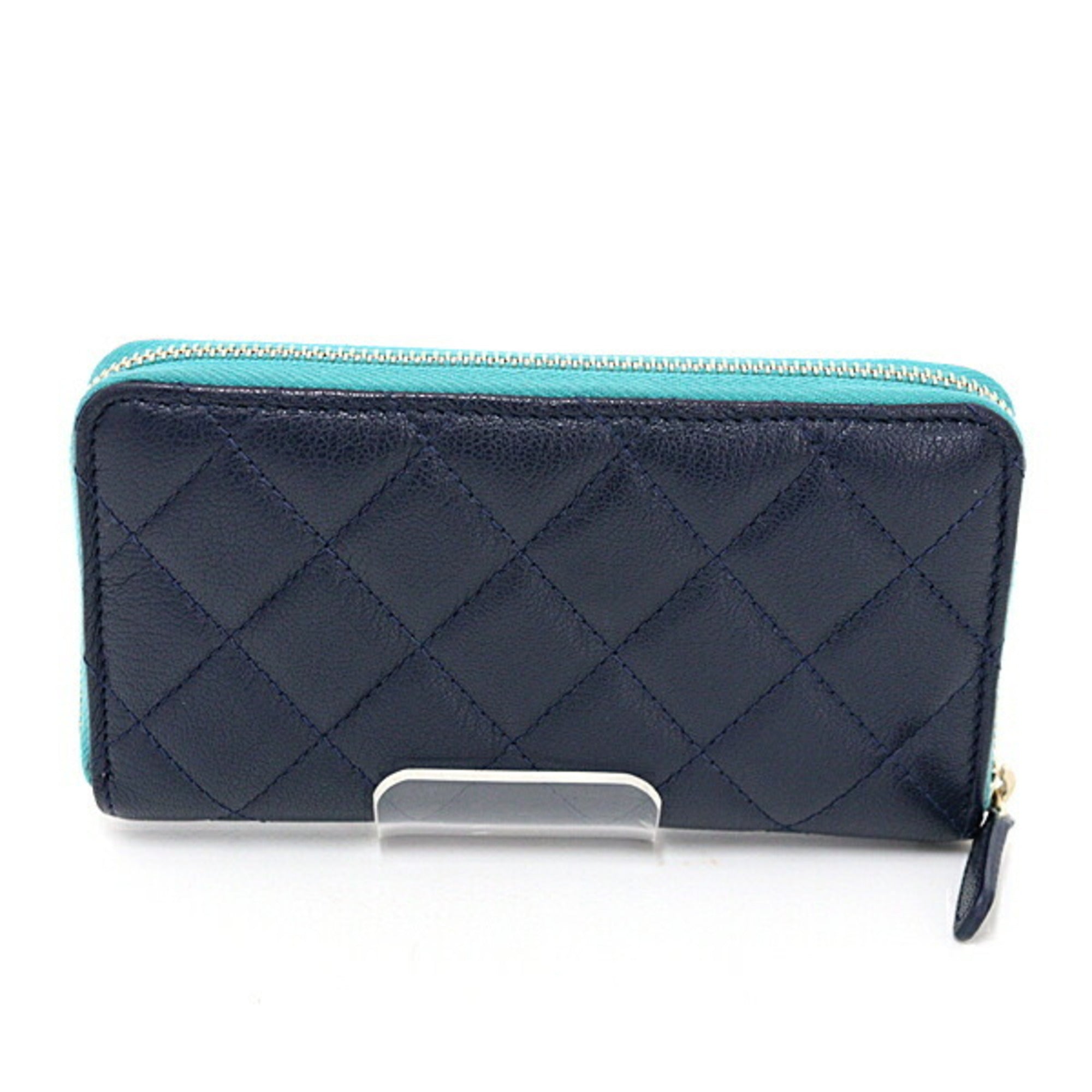 Chanel Green Navy Pink Leather Wallet (Bi-Fold)