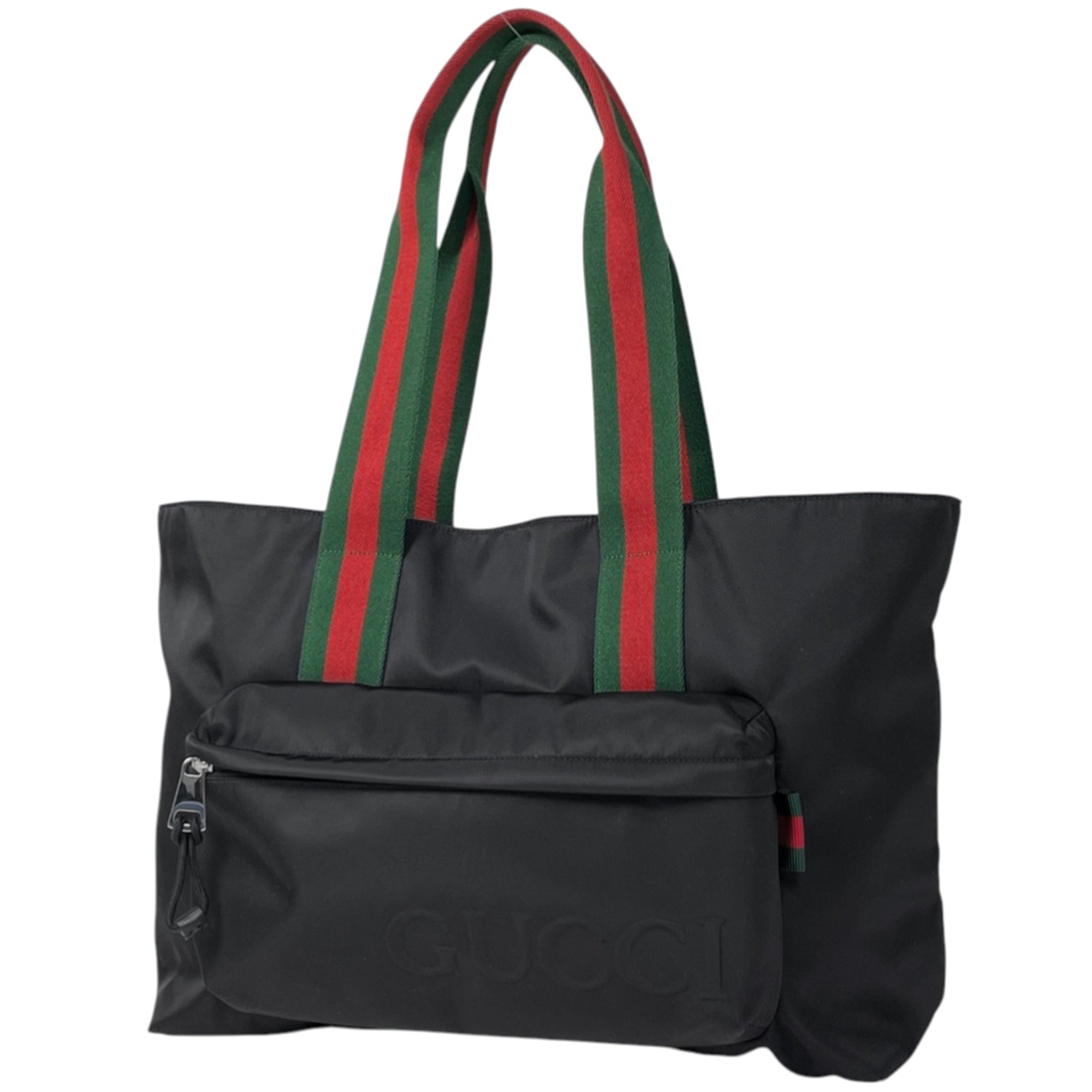 Gucci Black Green Red Color Nylon Tote Bag (Pre-Owned)