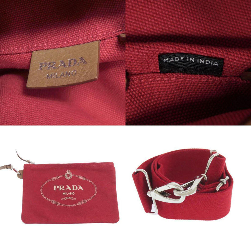 Prada Canapa Red Color Canvas Tote Bag