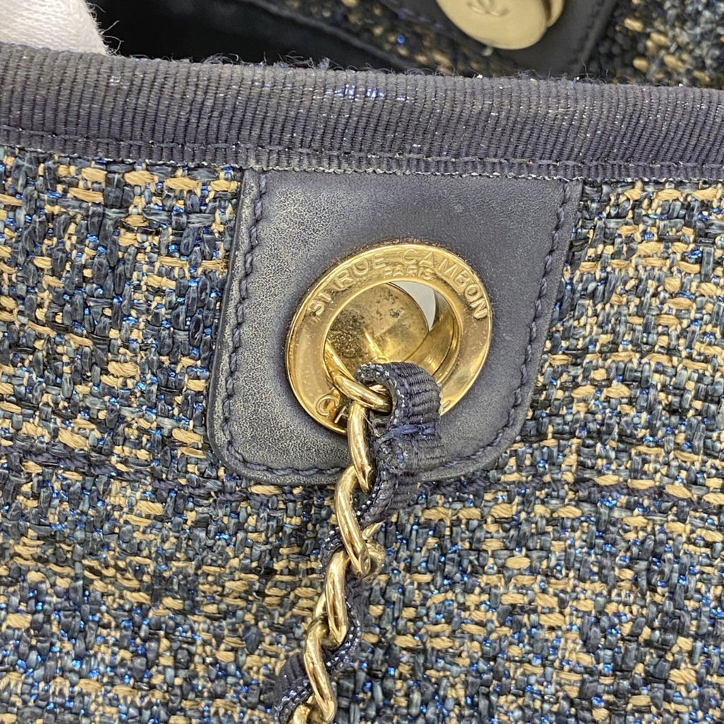 Chanel Beige Navy Tweed Tote Bag