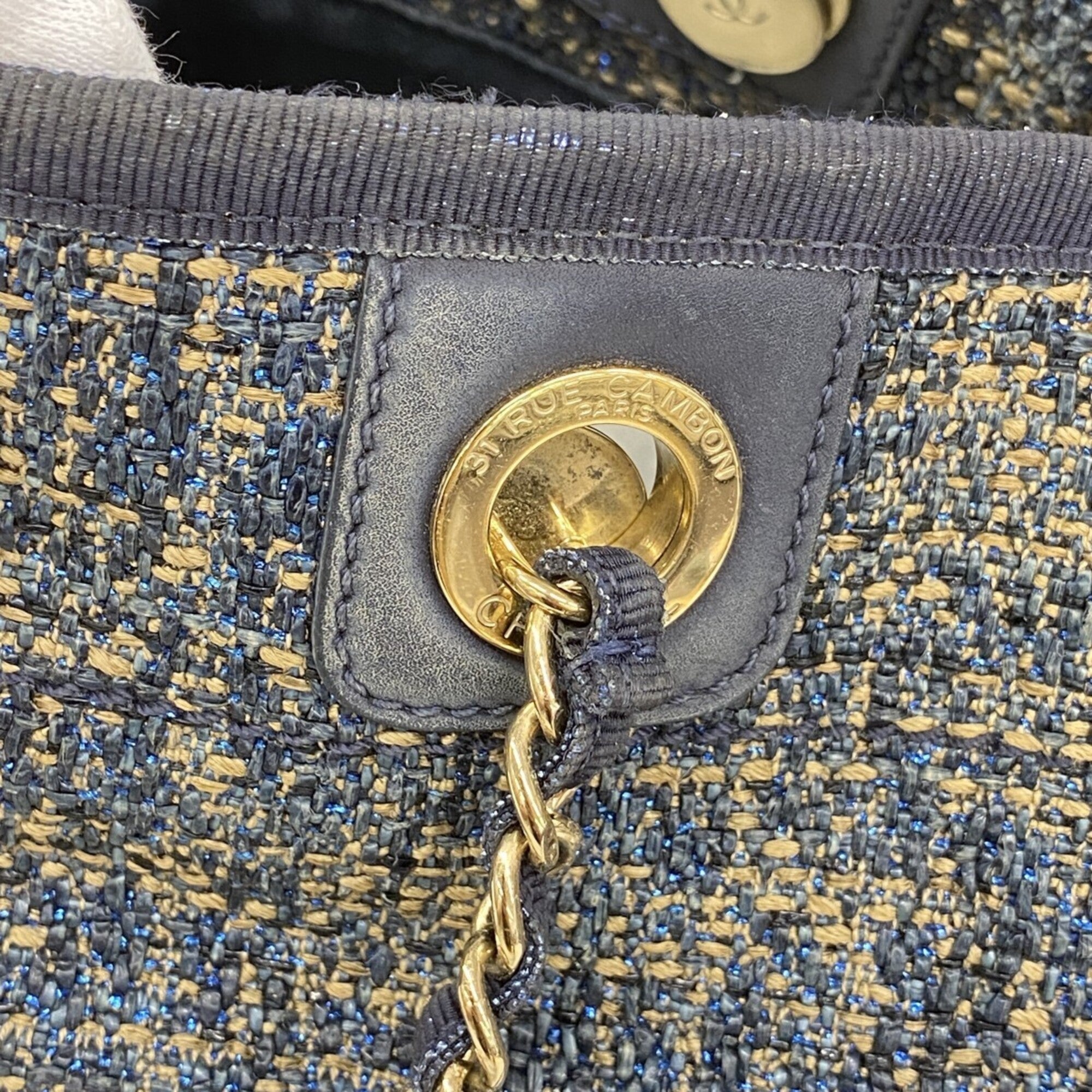 Chanel Beige Navy Tweed Tote Bag