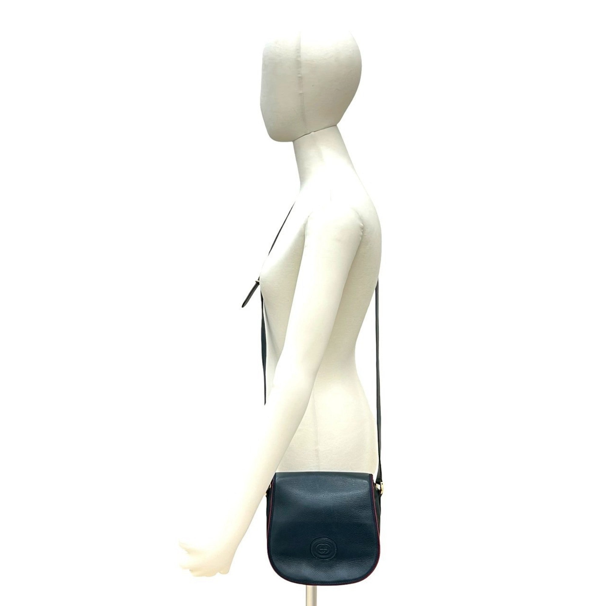 Gucci Navy Red Color Leather Pochette Shoulder Bag (Pre-Owned)