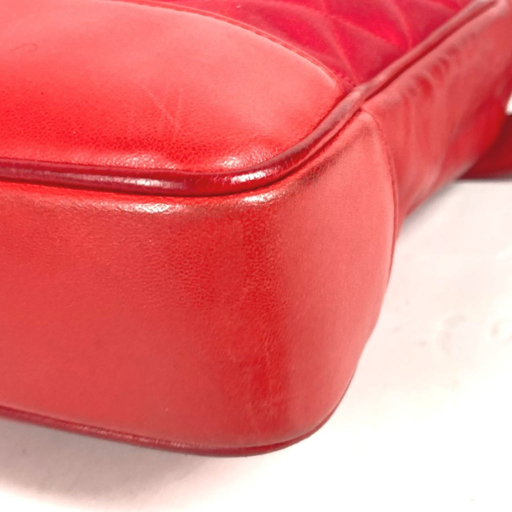 Chanel Red Color Satin Leather Shoulder Bag Tote Bag