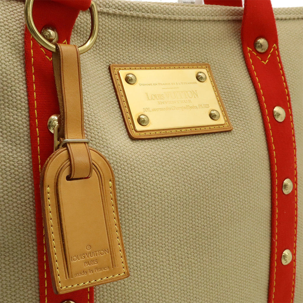 Louis Vuitton Beige Red Color Canvas Shoulder Bag Tote Bag