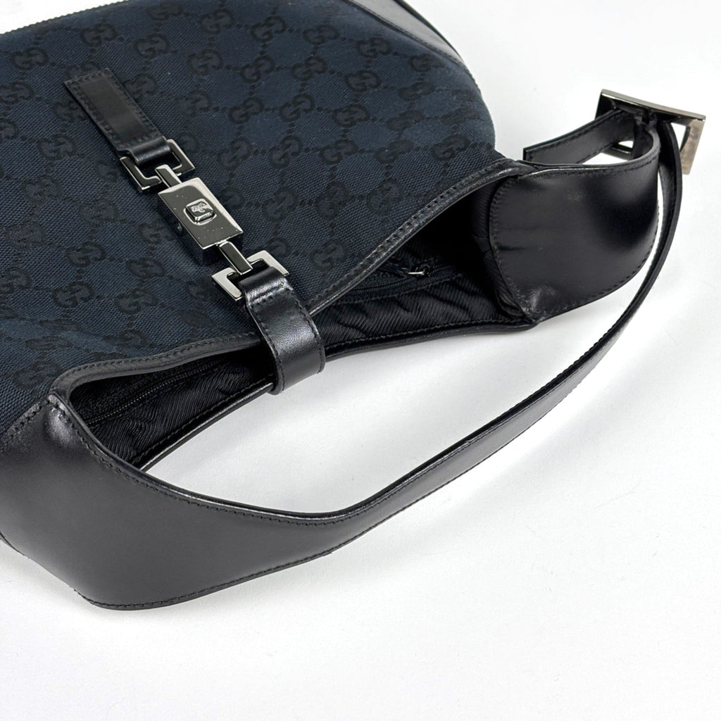 Gucci Black Gg Canvas Leather Shoulder Bag (Pre-Owned)