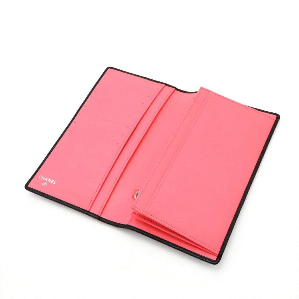 Chanel Black Pink White Leather Long Wallet (Bi-Fold)