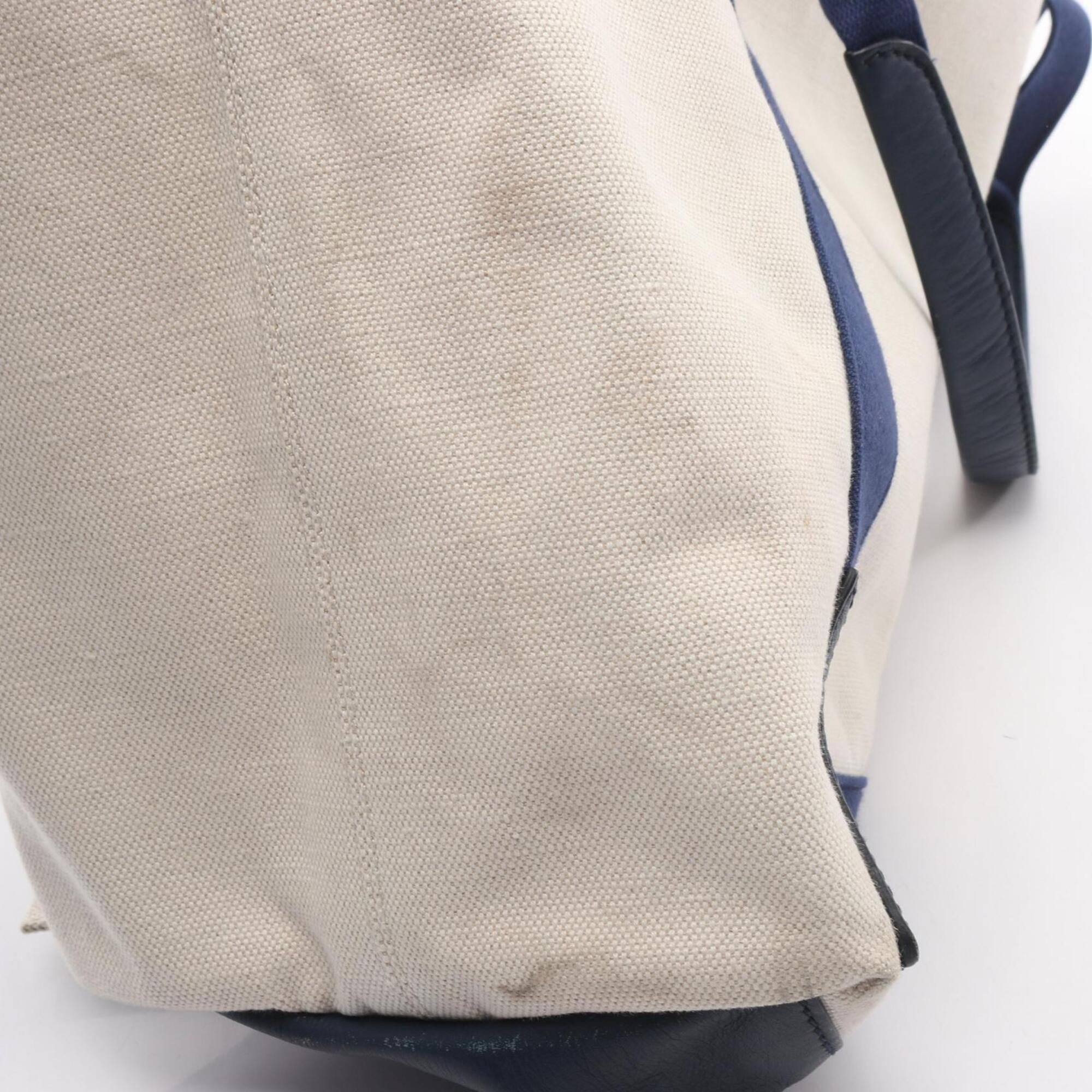 Balenciaga Navy White Canvas Leather Handbag Tote