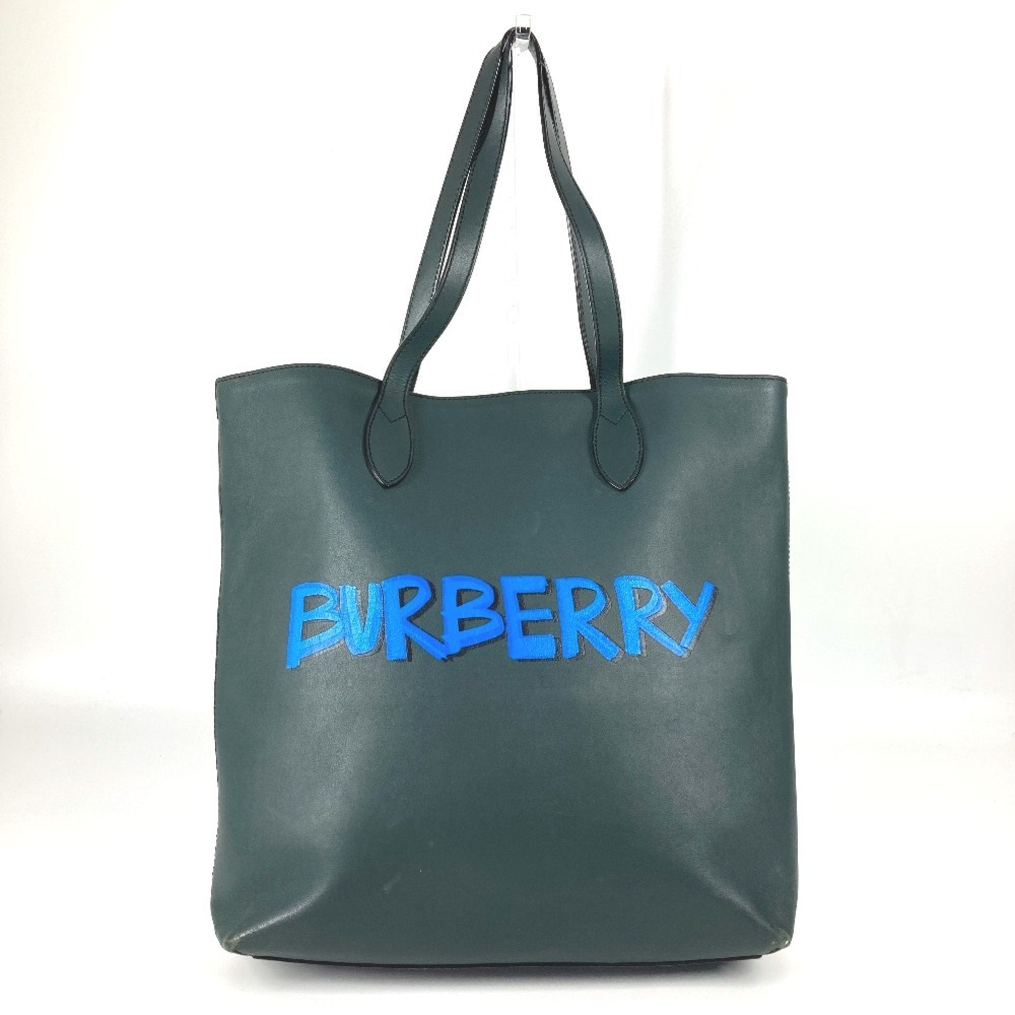 Burberry Blue Khaki Leather Shoulder Bag Tote Bag