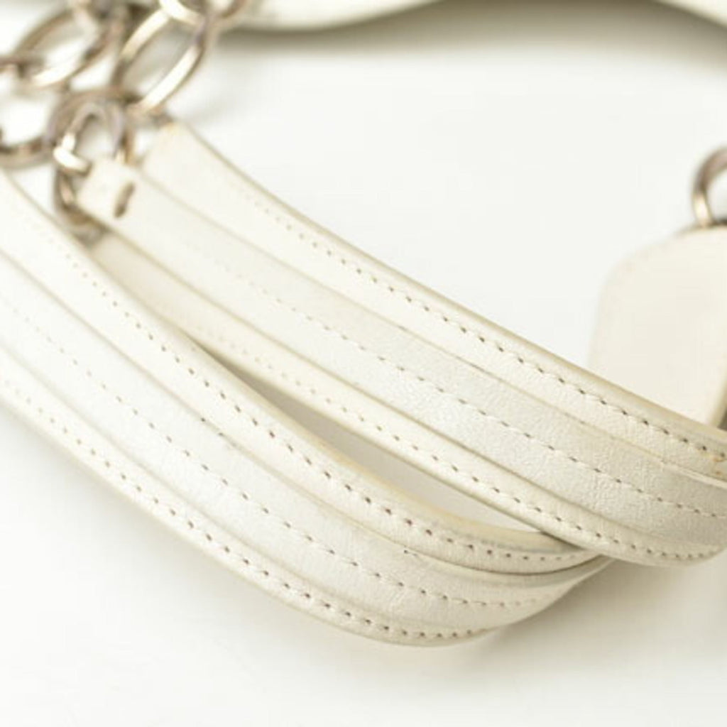 Christian Dior Lady Dior Silver White Leather Tote Bag (Pre-Owned)