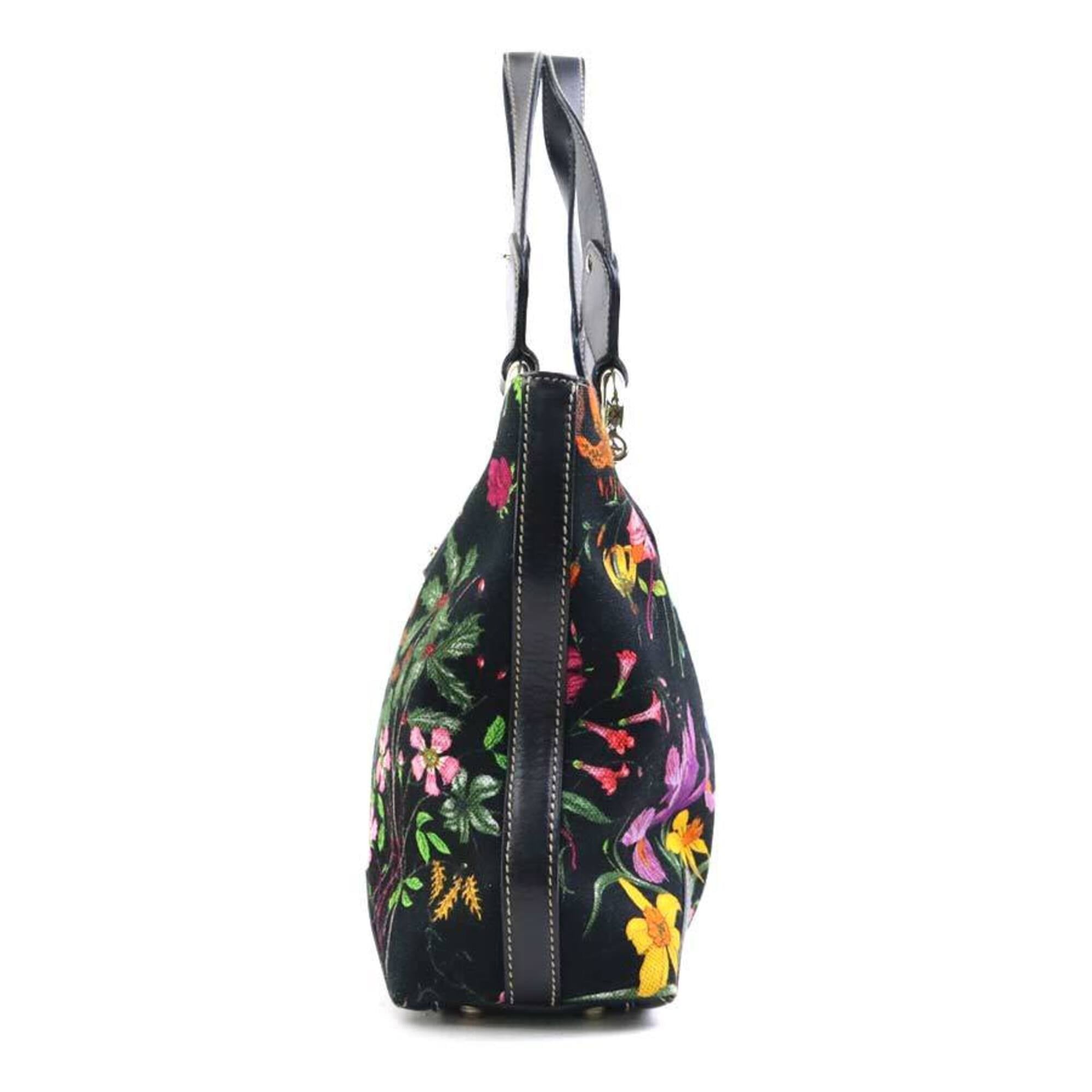 Gucci Black Multi-Color Canvas Leather Handbag (Pre-Owned)
