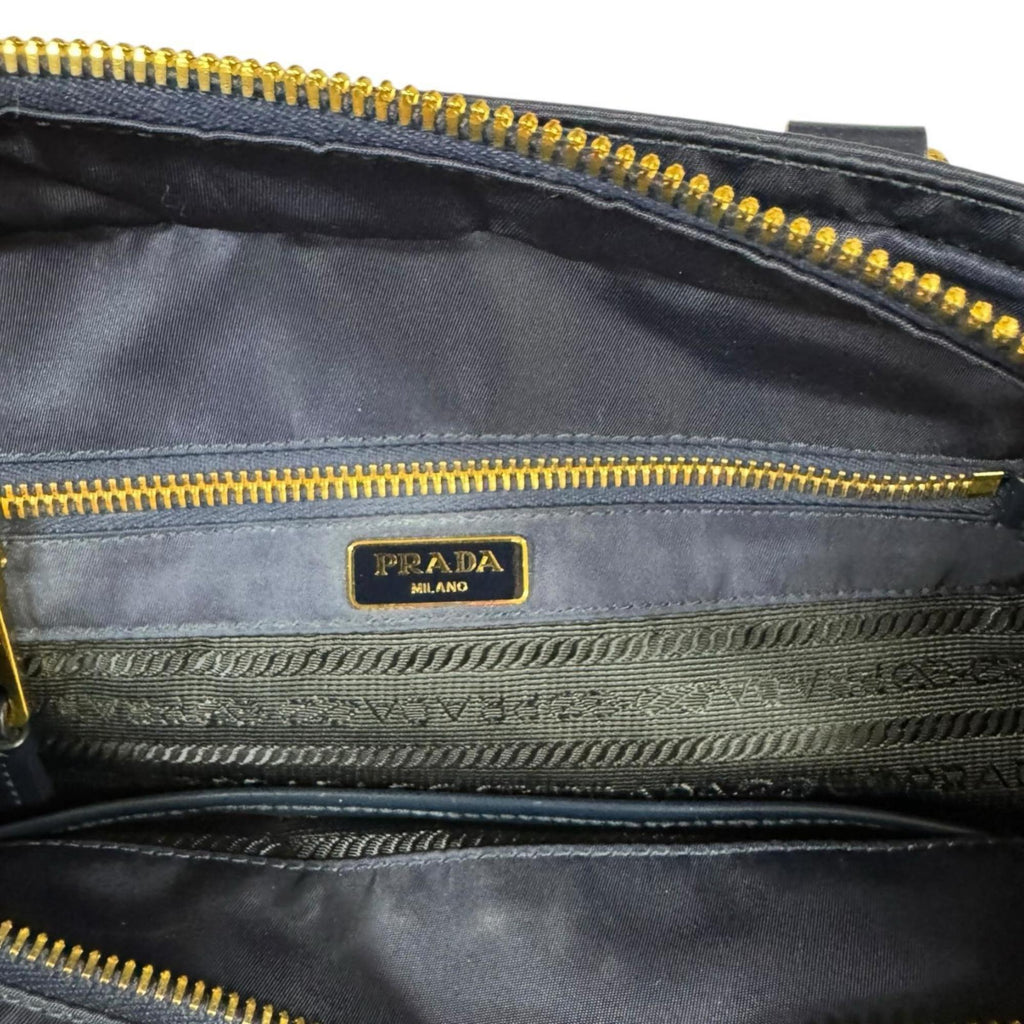 Prada Navy Nylon Leather Tote Bag