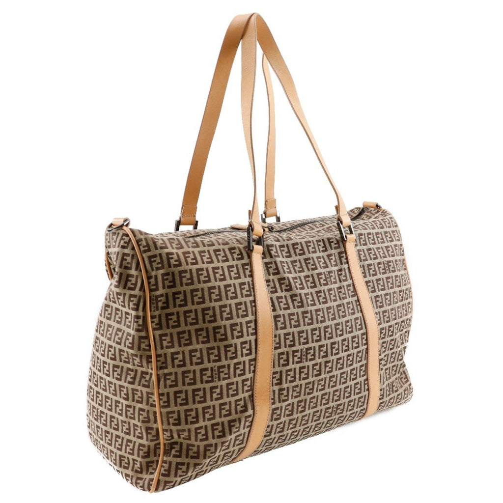 Fendi Brown Canvas Leather Boston Bag