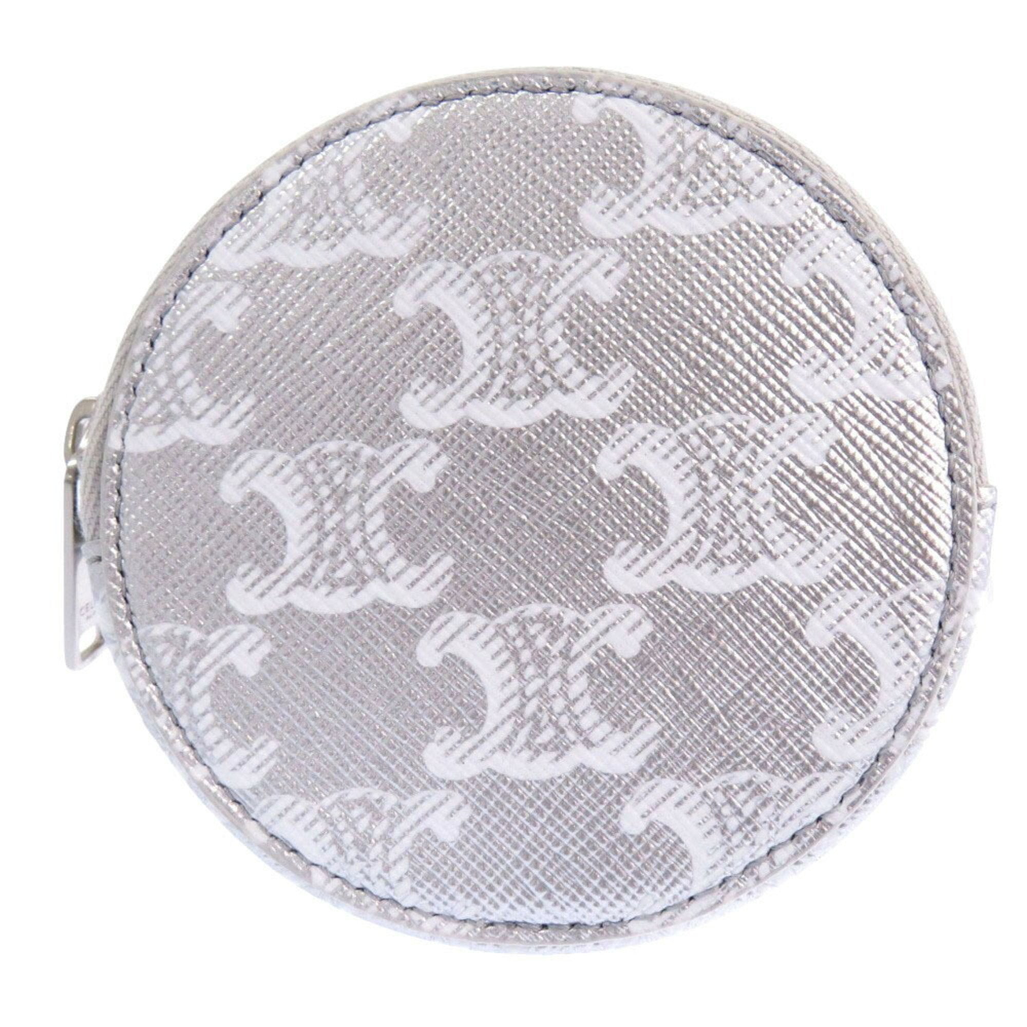 Celine Silver White Leather Coin Purse/Coin Case