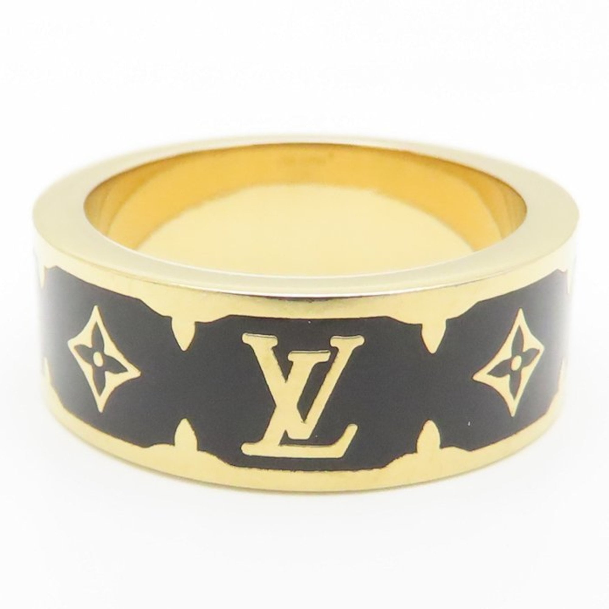 Louis Vuitton Gold Black Gold Plating Band Ring