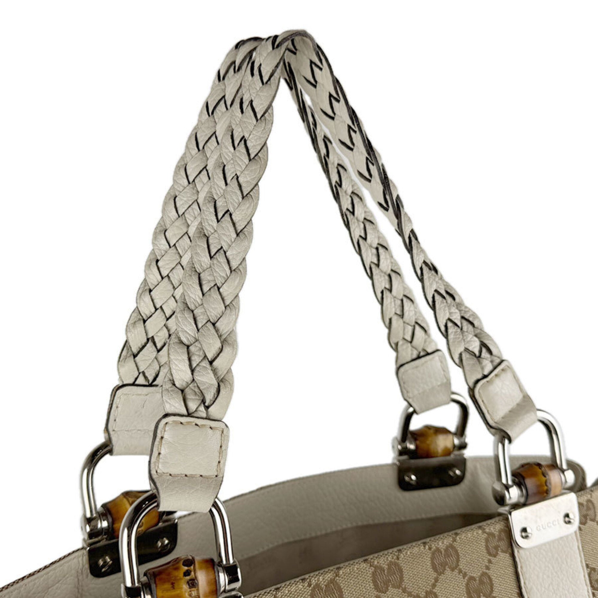 Gucci Beige Brown Ivory Gg Canvas Leather Tote Bag (Pre-Owned)