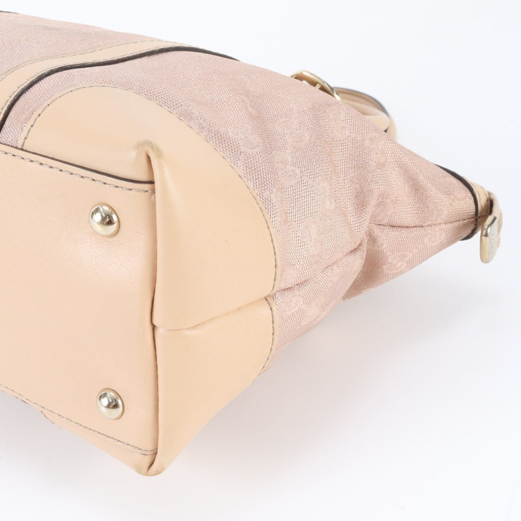 Gucci Beige Pink Gold Leather Canvas Handbag Shoulder Bag Tote Bag (Pre-Owned)
