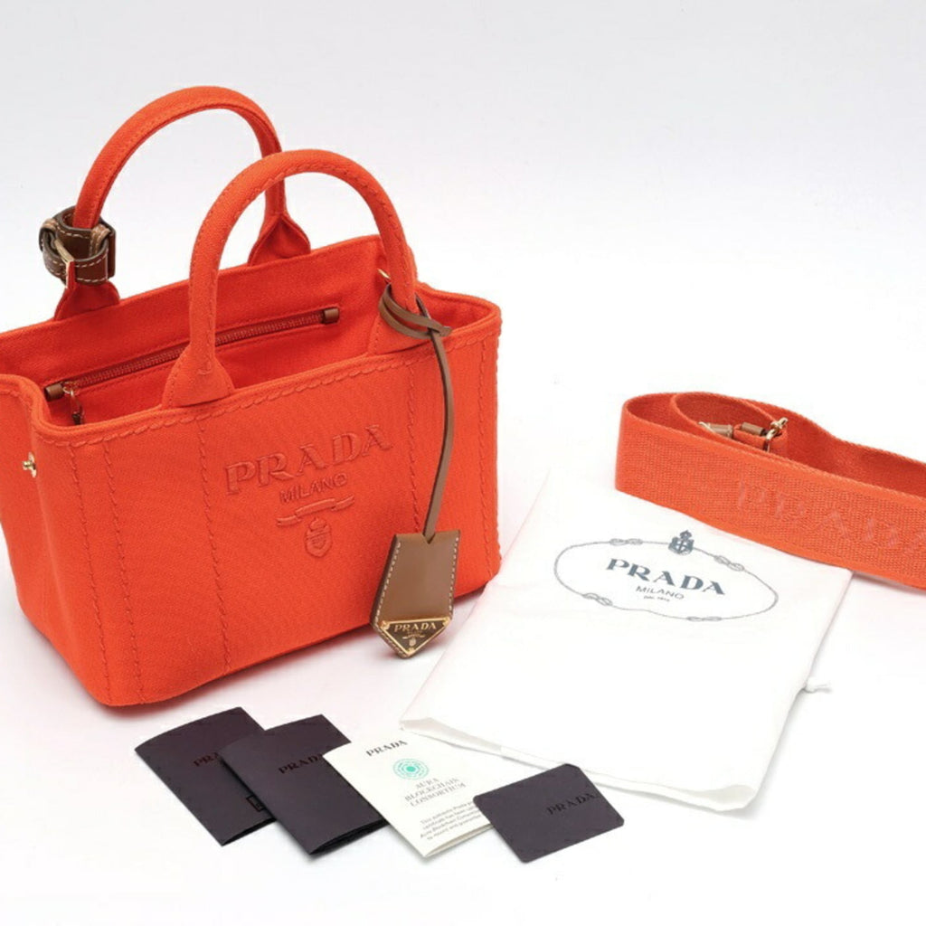 Prada Orange Cotton Canvas Handbag Tote Bag