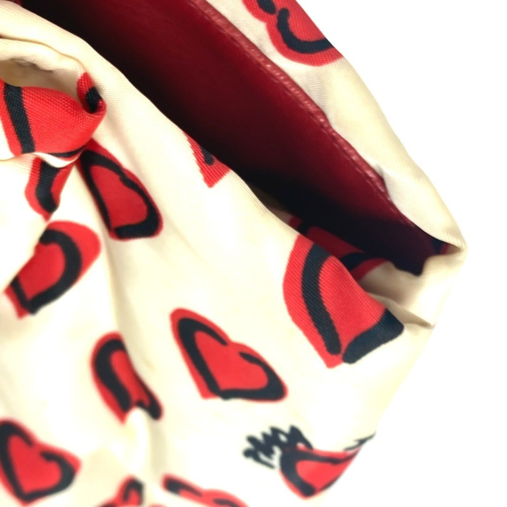 Prada Red Color White Leather Nylon Handbag Tote Bag