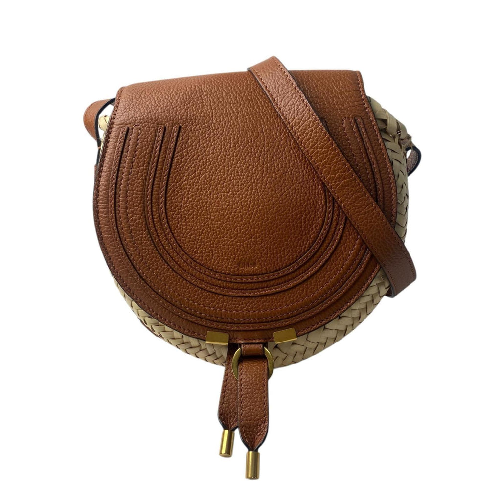 Chloé Beige Brown Raffia Leather Shoulder Bag (Pre-Owned)