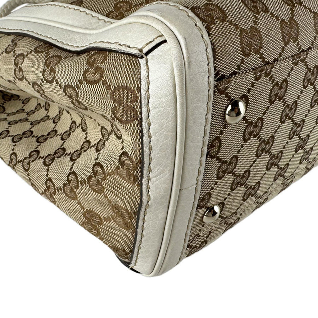 Gucci Brown Ivory Gg Canvas Leather Handbag (Pre-Owned)
