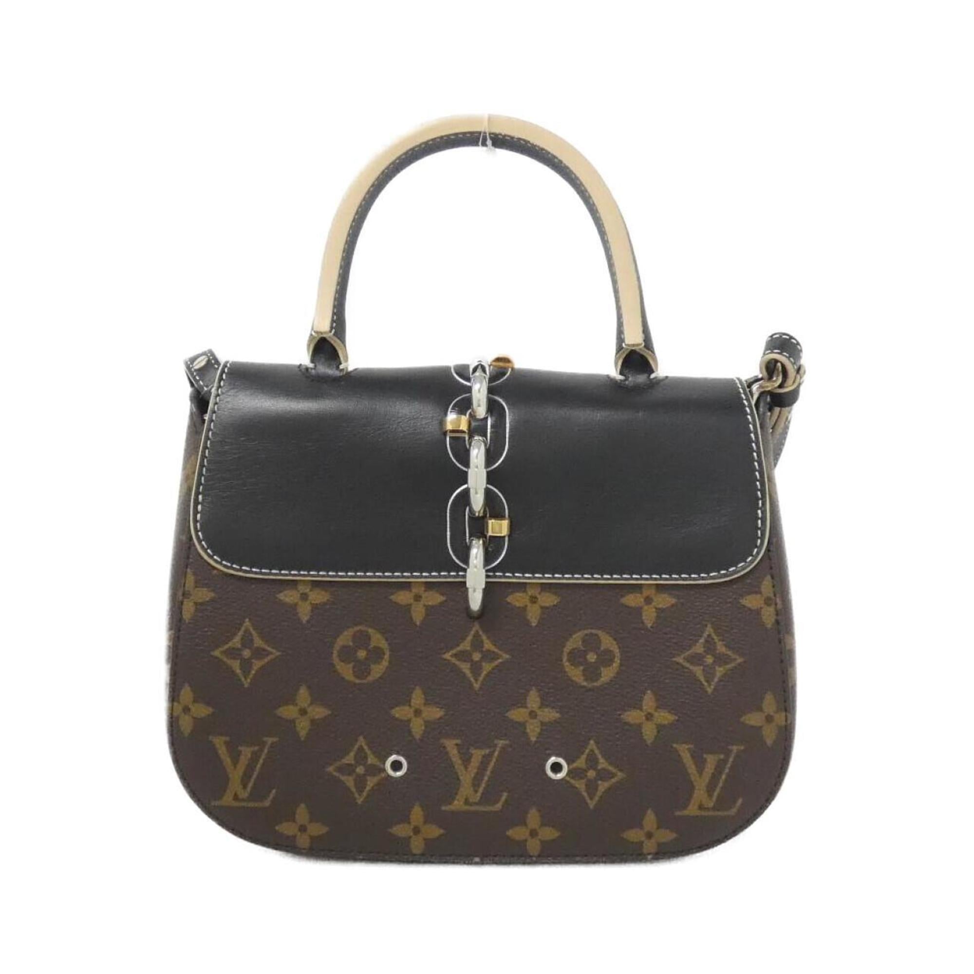 Louis Vuitton Black Brown Coated Canvas Leather Handbag
