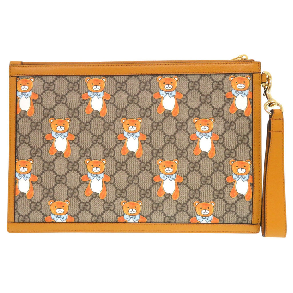 Gucci Beige Yellow Gg Supreme Canvas Leather Clutch Bag (Pre-Owned)