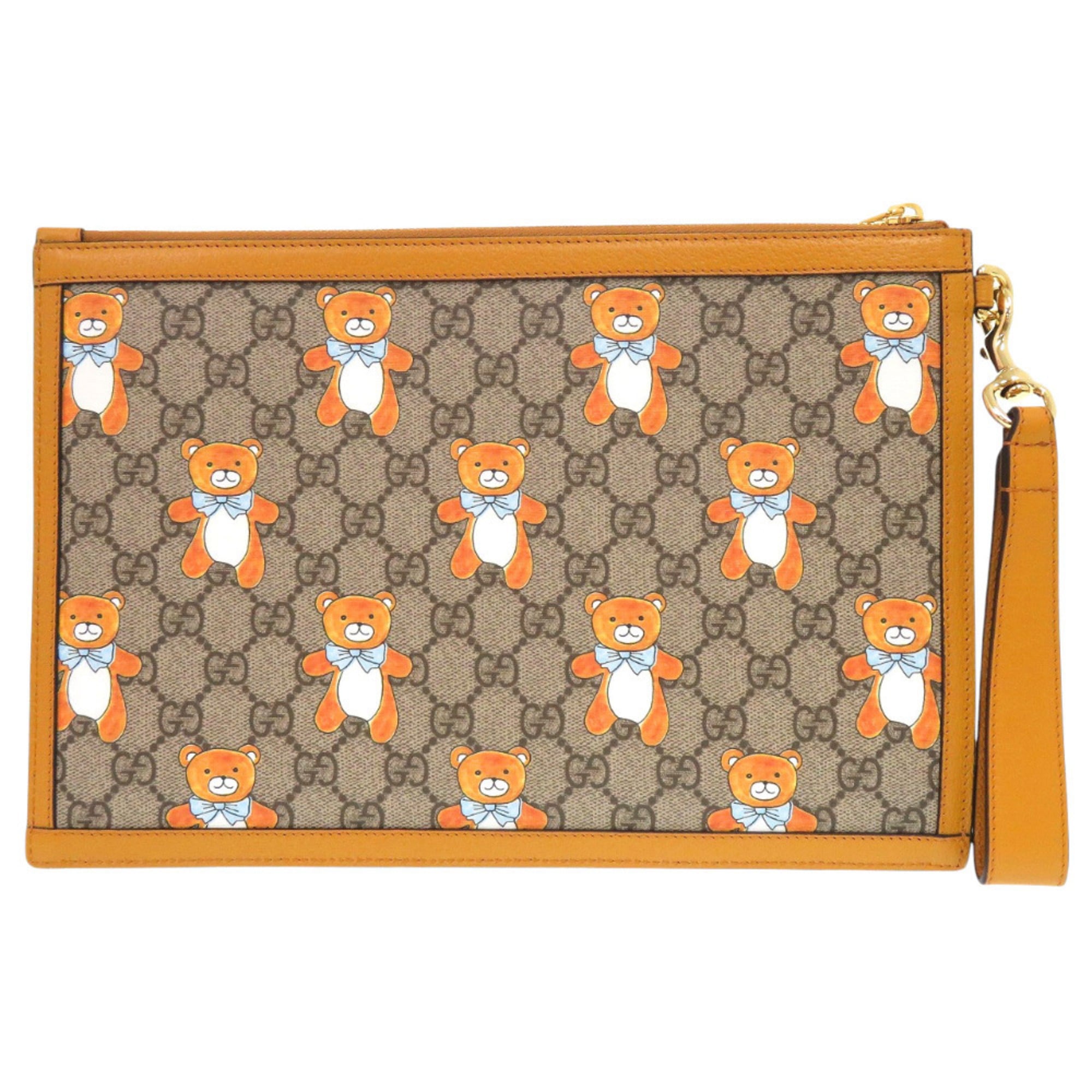 Gucci Beige Yellow Gg Supreme Canvas Leather Clutch Bag (Pre-Owned)