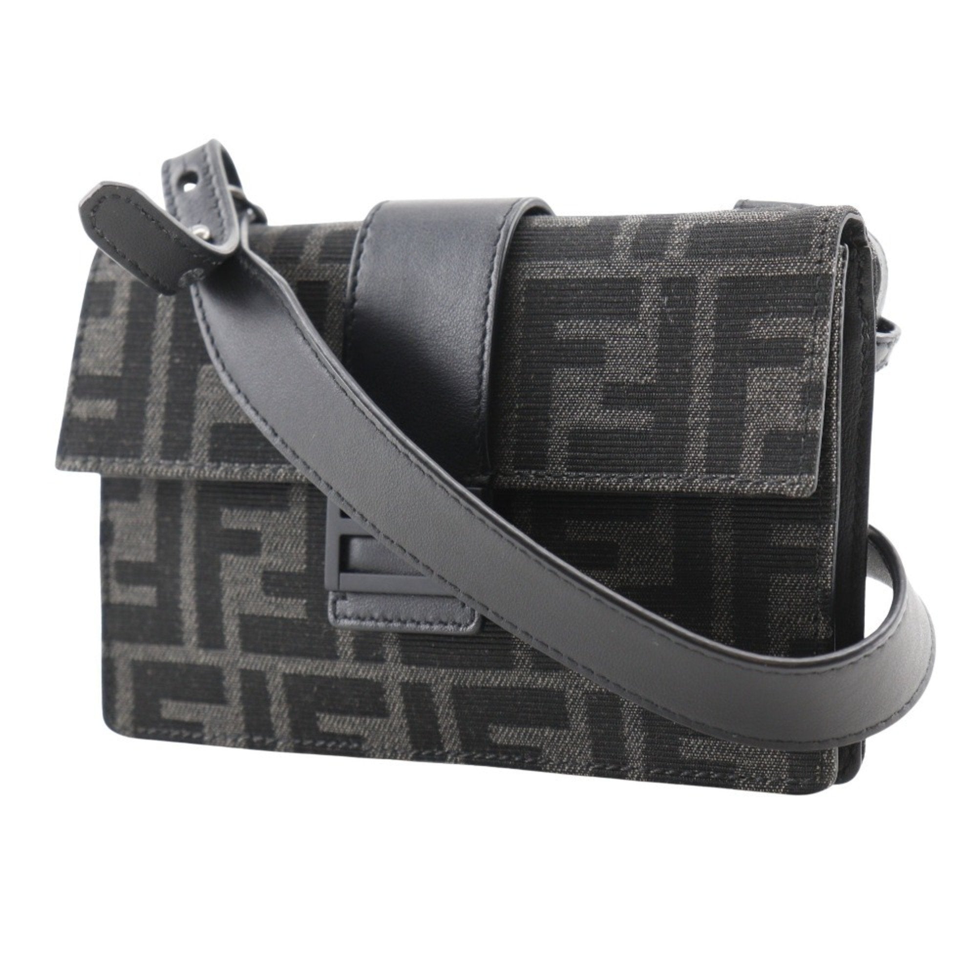 Fendi Black Nylon Canvas Leather Baguette Bag Shoulder Bag