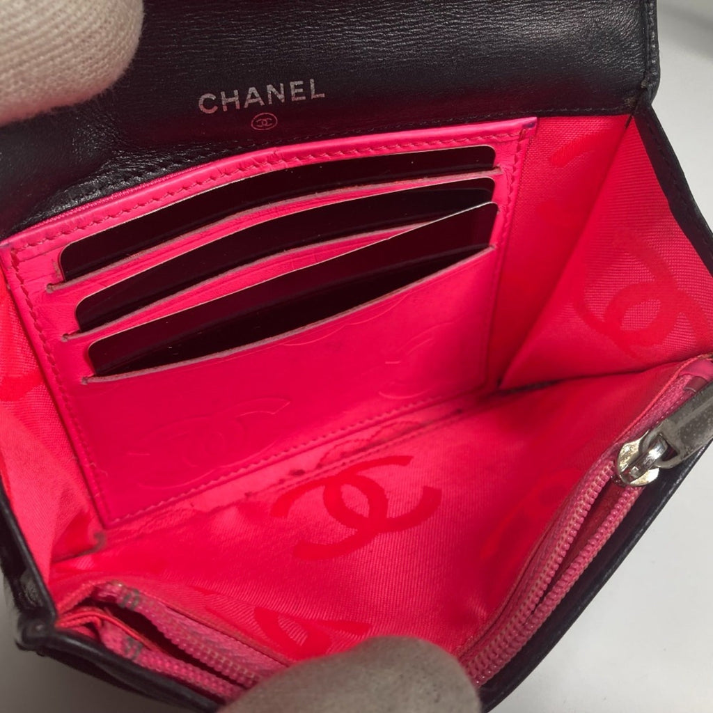 Chanel Black White Leather Bill Wallet (Bi-Fold)