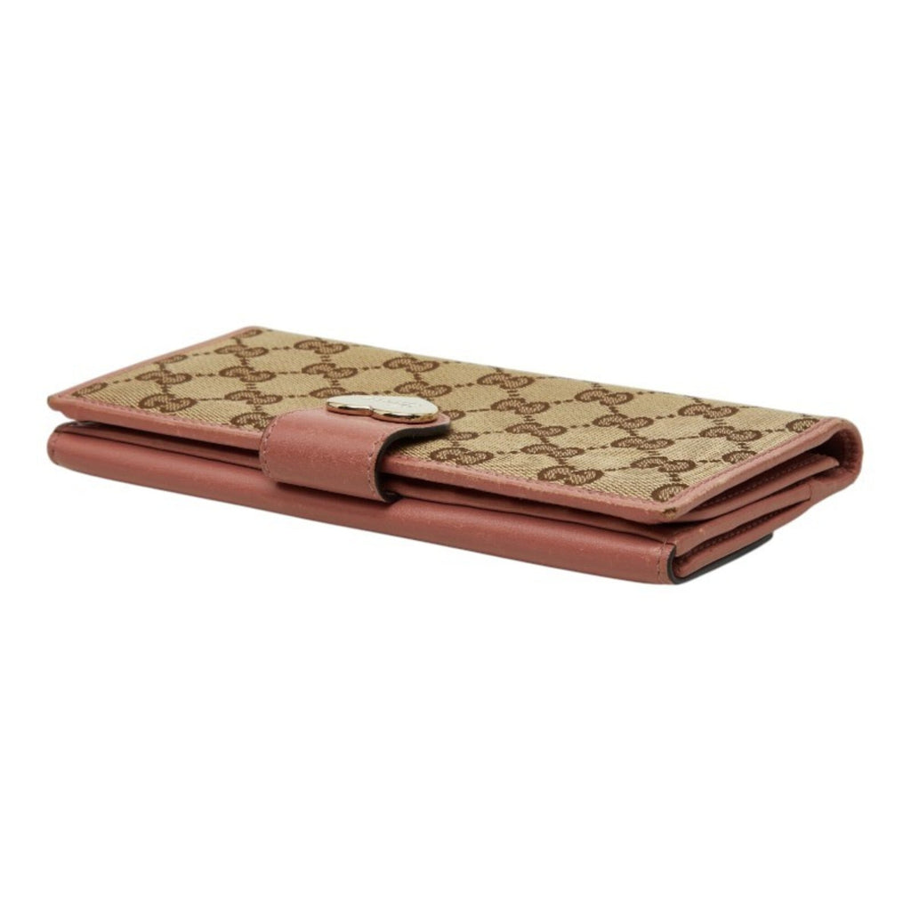 Gucci Beige Pink Gg Canvas Leather Long Wallet (Bi-Fold) (Pre-Owned)