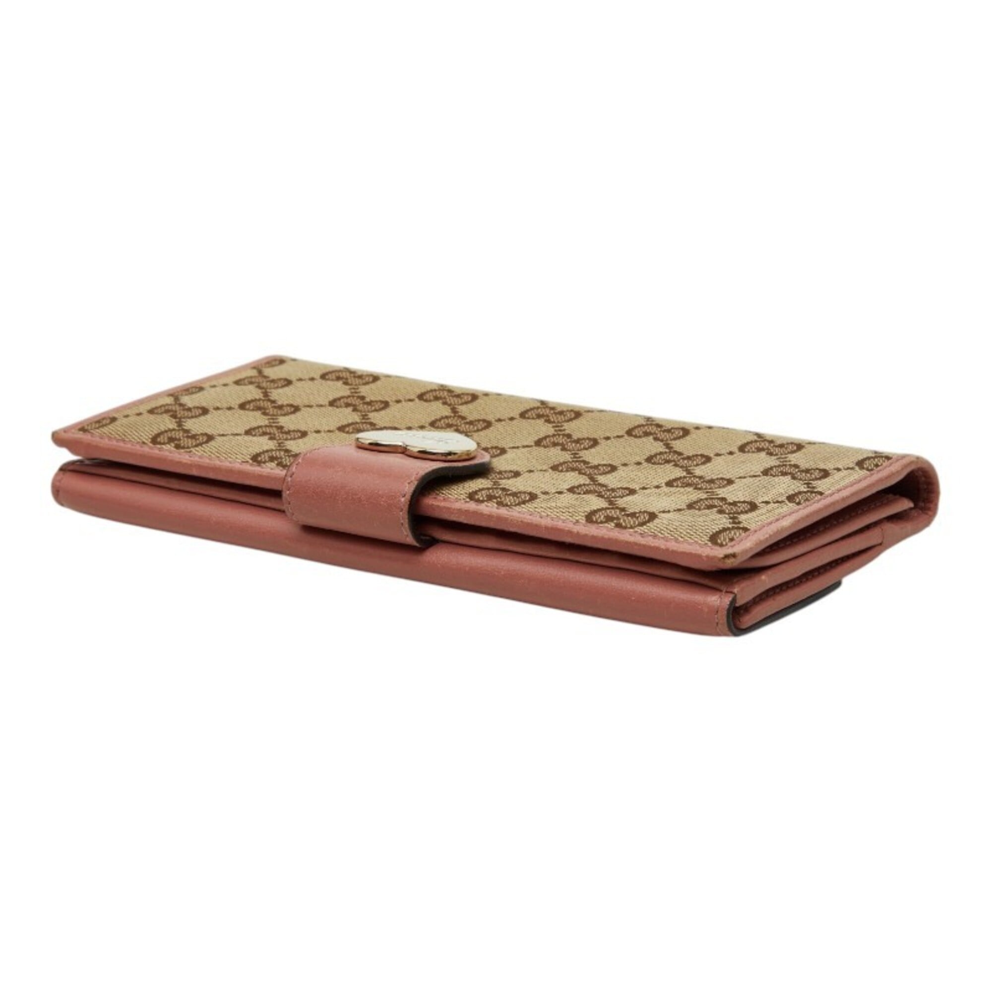 Gucci Beige Pink Gg Canvas Leather Long Wallet (Bi-Fold) (Pre-Owned)