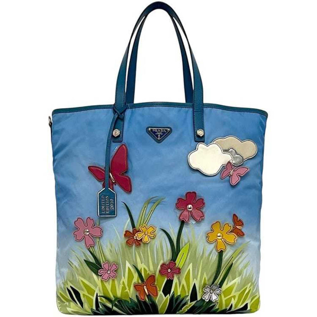 Prada Blue Light Blue Nylon Saffiano Triangle Tote Bag
