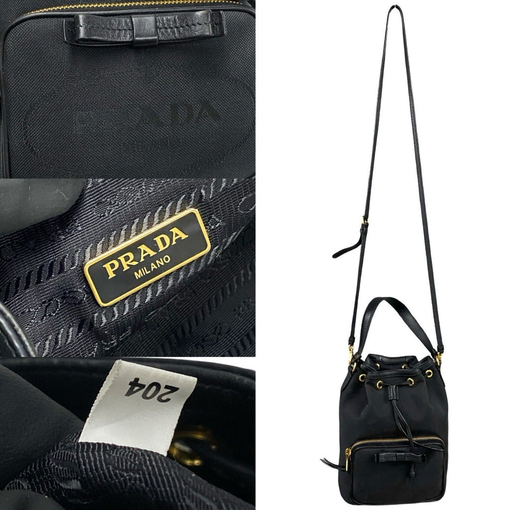 Prada Black Leather Canvas Handbag Shoulder Bag