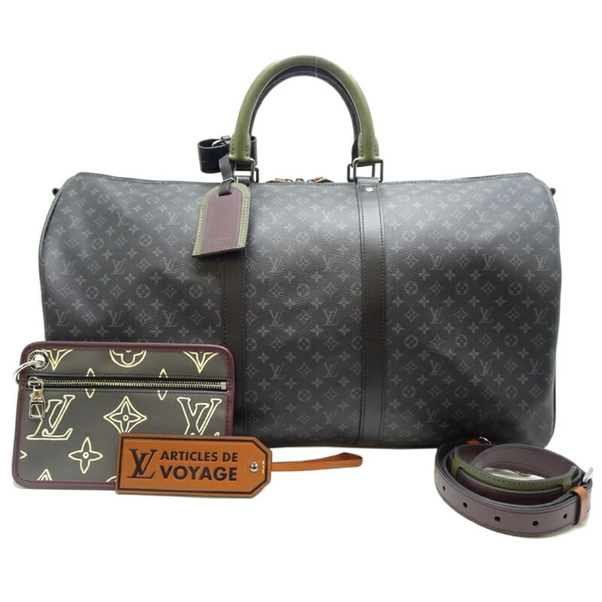 Louis Vuitton Collection Black Brown Green Monogram Eclipse Boston Bag