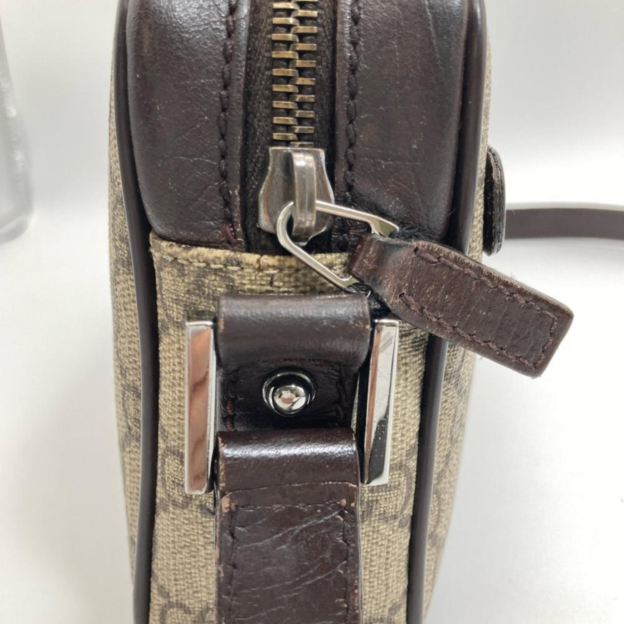 Gucci Beige Brown Gg Supreme Canvas Shoulder Bag (Pre-Owned)