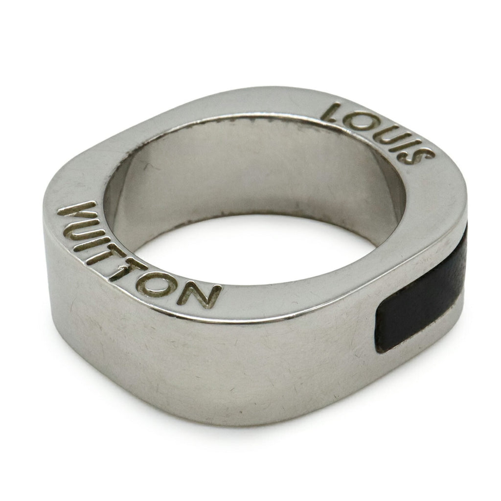 Louis Vuitton Silver Dark Brown Metal Wood Band Ring