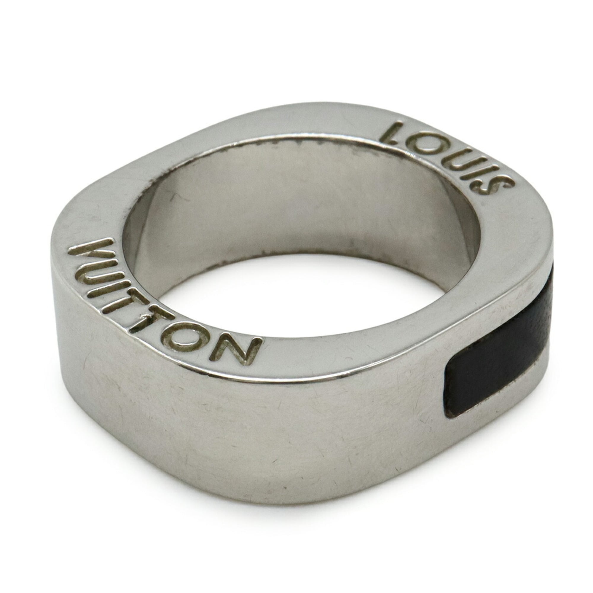 Louis Vuitton Silver Dark Brown Metal Wood Band Ring
