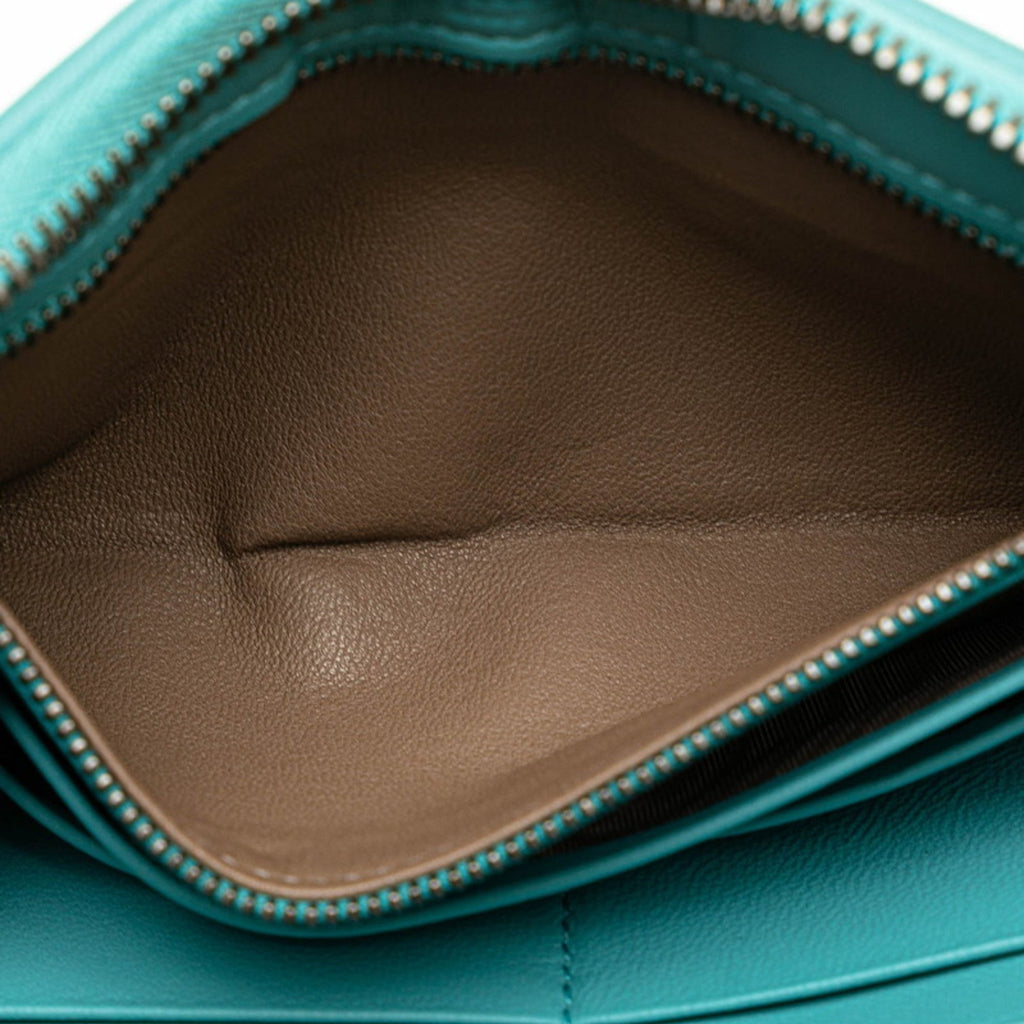 Bottega Veneta Green Light Blue Leather Long Wallet (Bi-Fold)