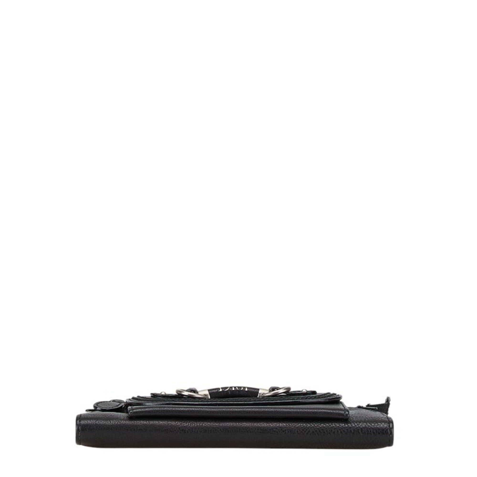 Christian Dior Black Leather Long Wallet (Bi-Fold) (Pre-Owned)
