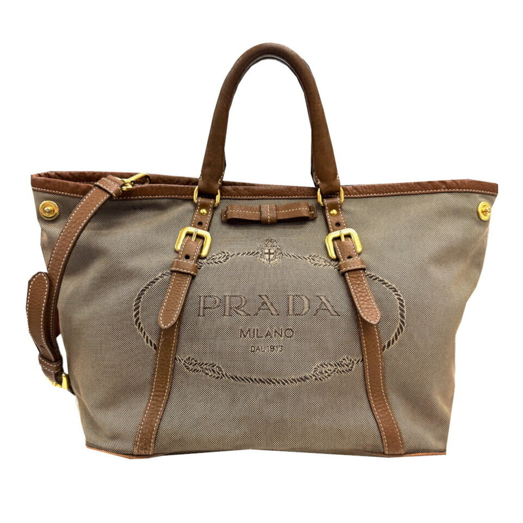 Prada Beige Canvas Leather Shoulder Bag