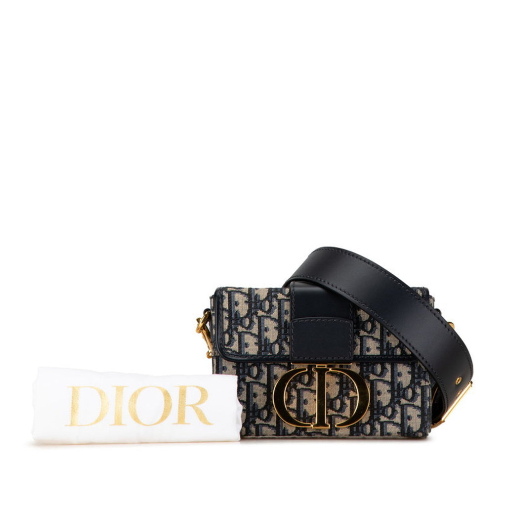 Christian Dior Beige Navy Jacquard Leather Shoulder Bag (Pre-Owned)