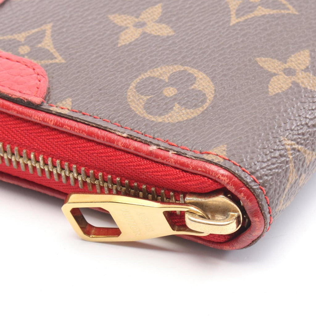 Louis Vuitton Brown Cerise Red Color Monogram Leather Coated Canvas Long Wallet