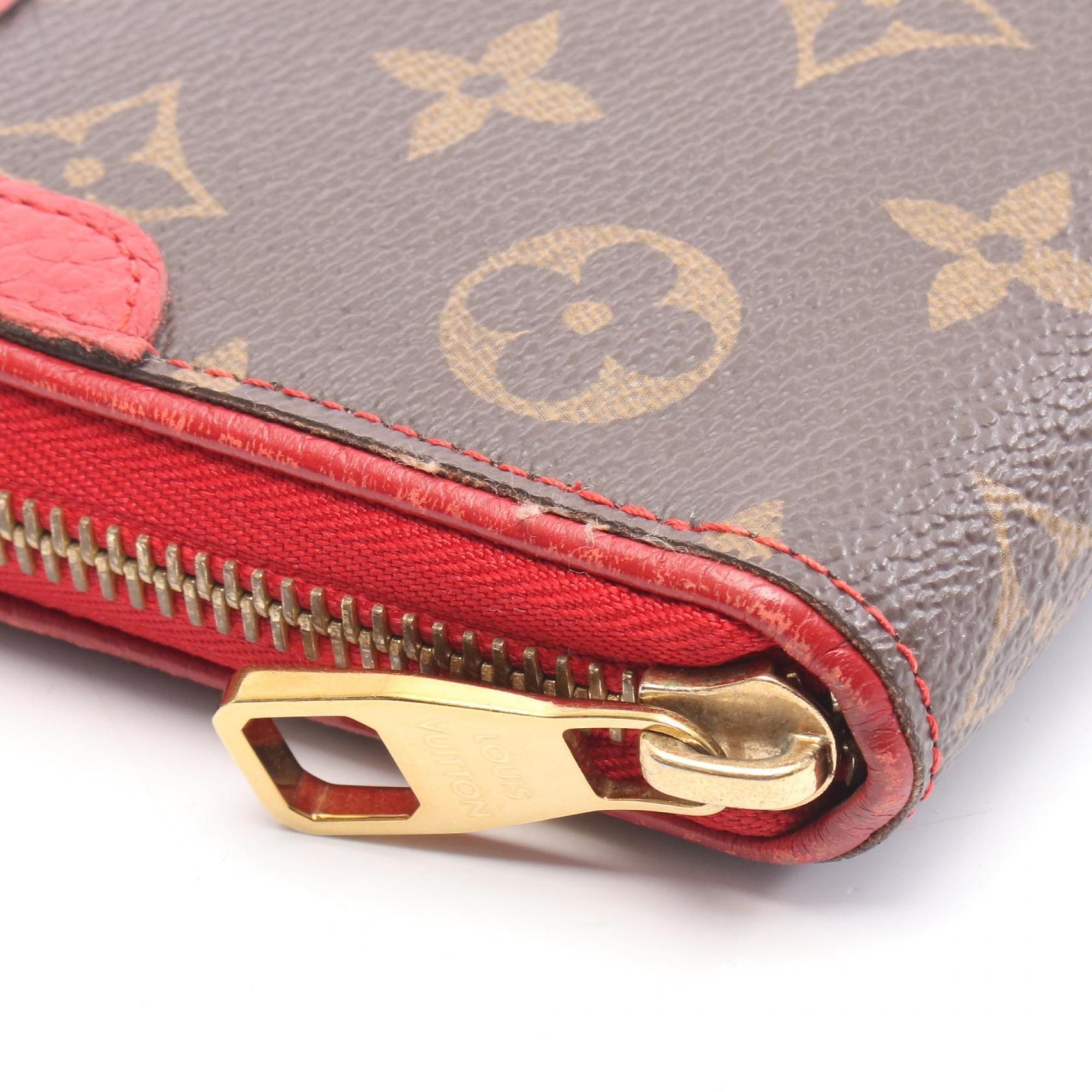 Louis Vuitton Brown Cerise Red Color Monogram Leather Coated Canvas Long Wallet