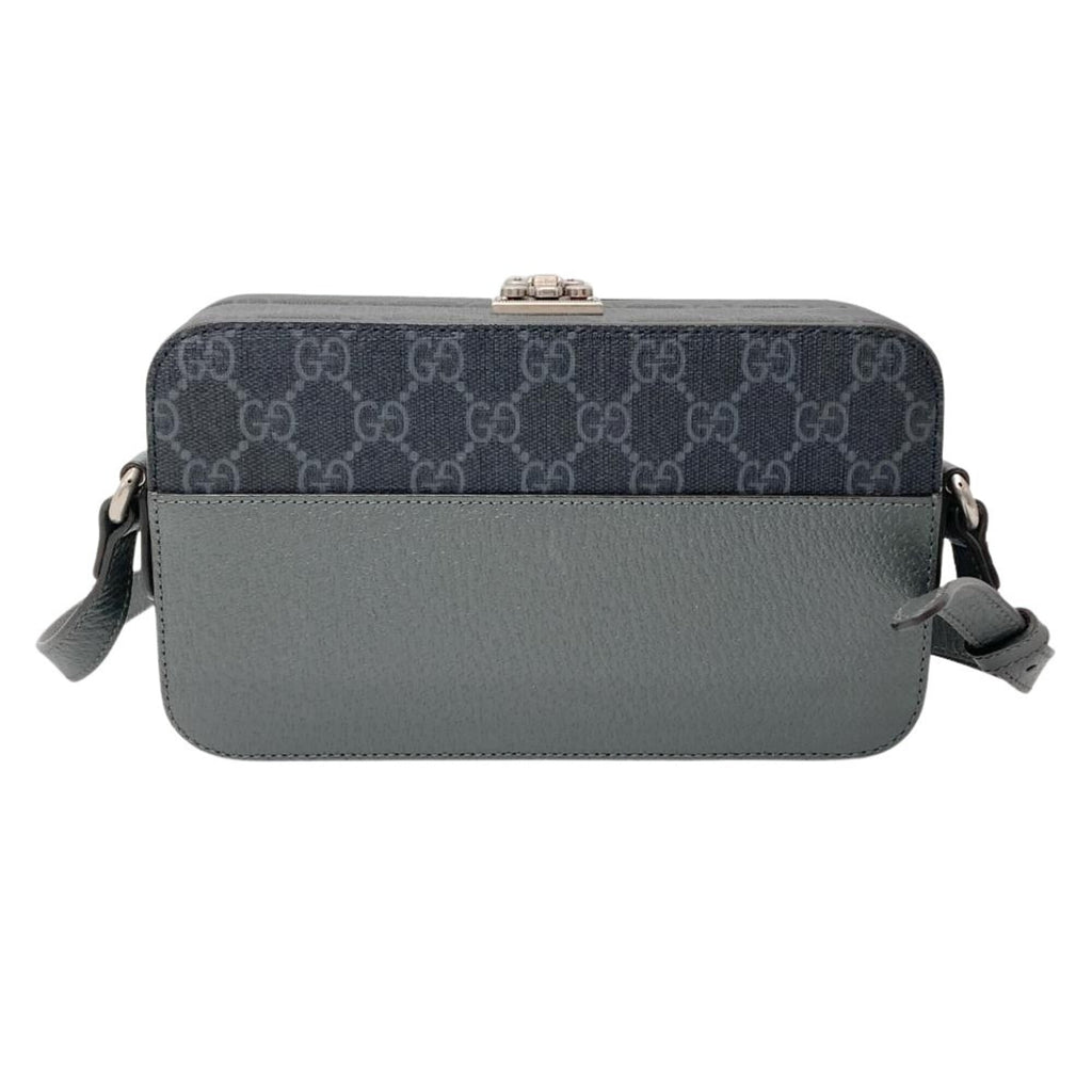 Gucci Black Gray Leather Gg Supreme Shoulder Bag (Pre-Owned)