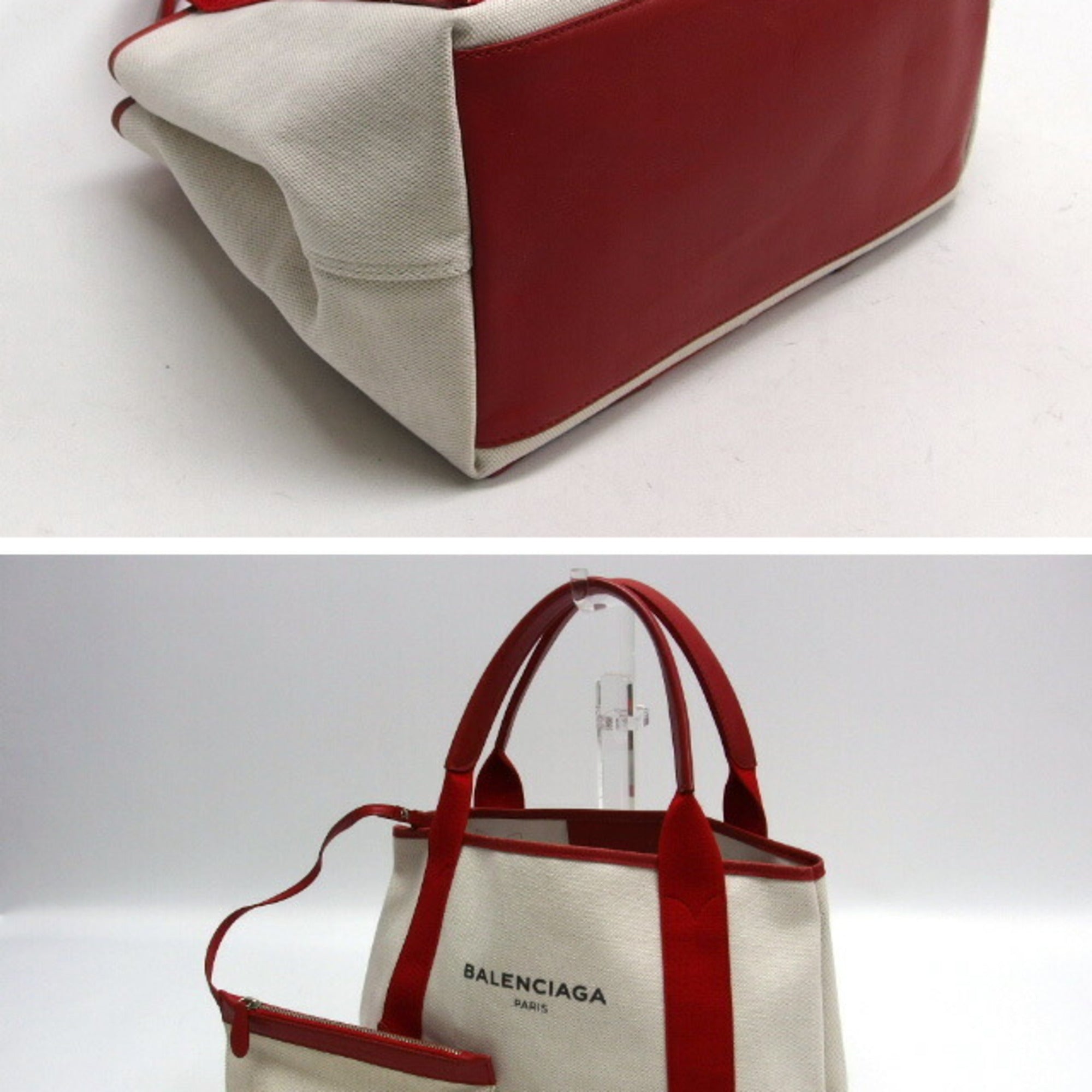 Balenciaga Red Color White Canvas Leather Handbag Tote