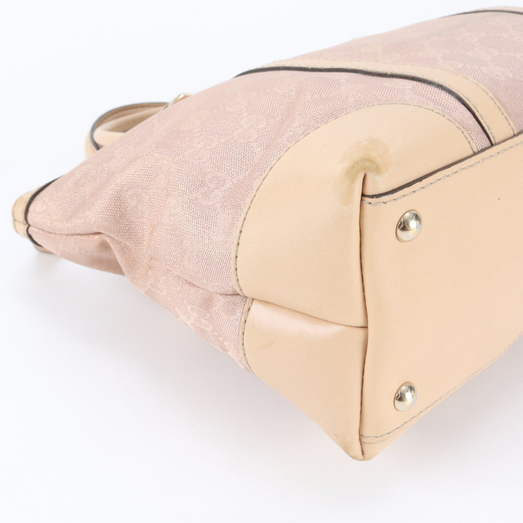 Gucci Beige Pink Gold Leather Canvas Handbag Shoulder Bag Tote Bag (Pre-Owned)